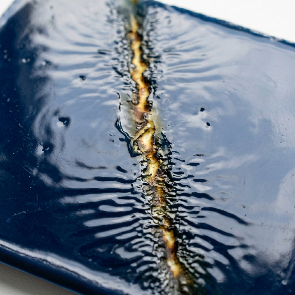 Over-torching damage — scorch marks and ripples on resin