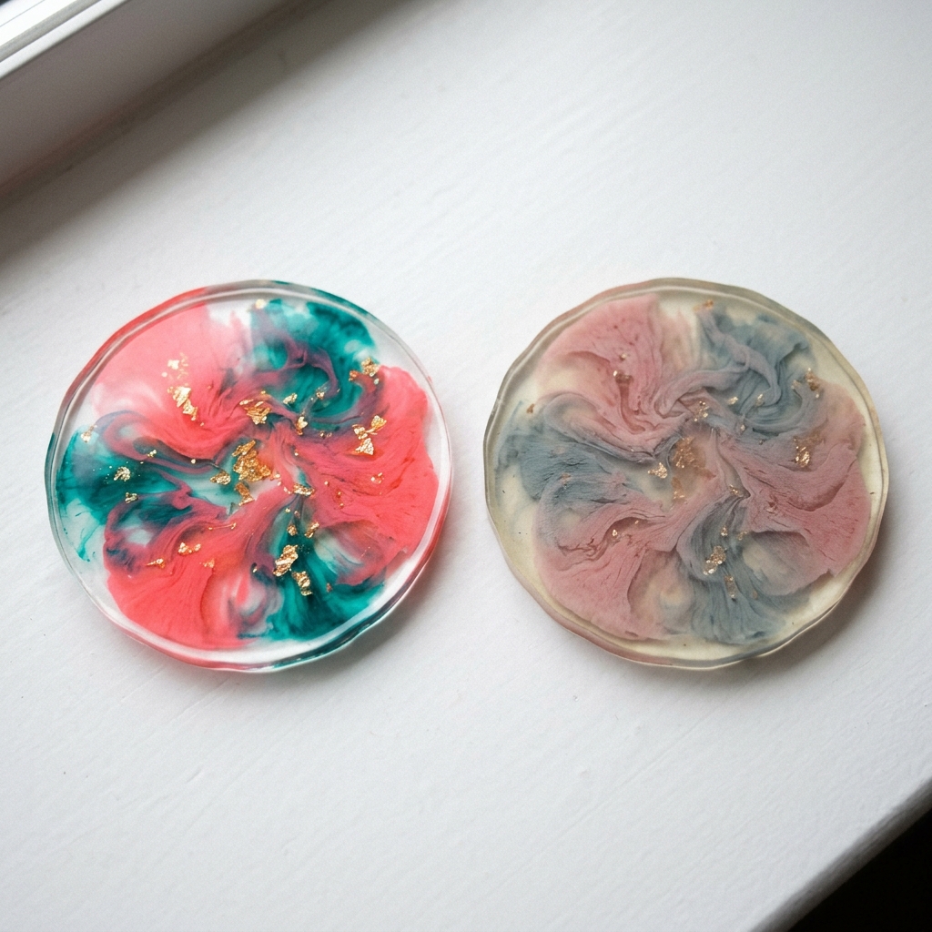 Colour fading — vibrant vs faded resin coasters side by side